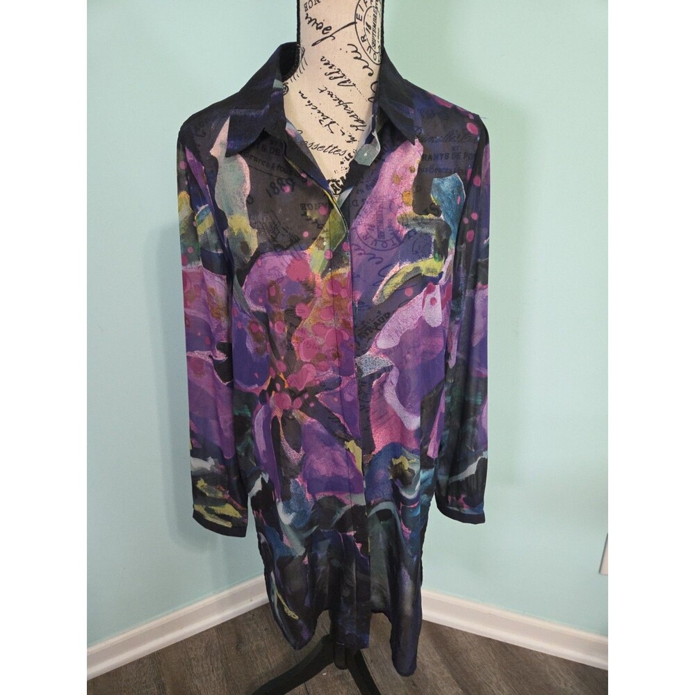 Claire Desjardins Abstract Semi Sheer Art To Wear Blouse new Hibiscus at night m
